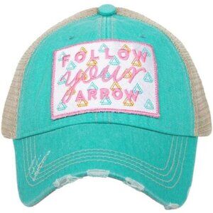 Katydid Follow Your Arrow Teal Distressed Trucker Hat Cap